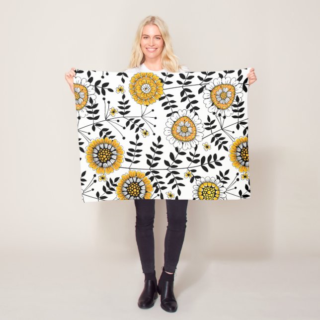 Cobertor De Velo Flores e folhas de rabo em amarelo e preto (In Situ)
