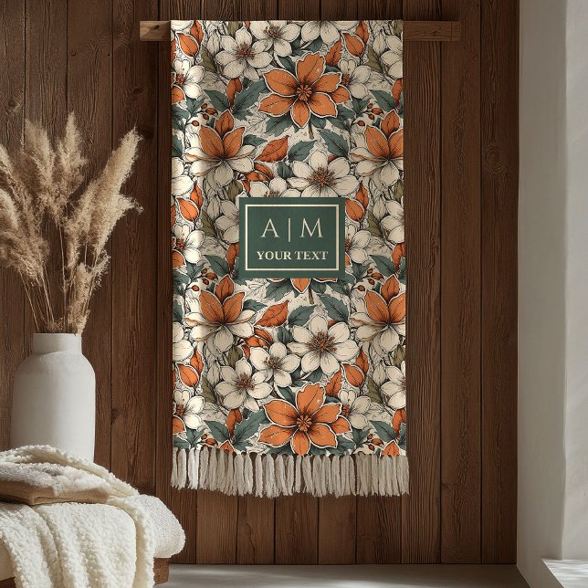 Cobertor De Velo Flores Elegantes de Outono em Tons Pastel Verde e  (Cute Autumn Flowers Pastel Green Rust Colors Blanket

)