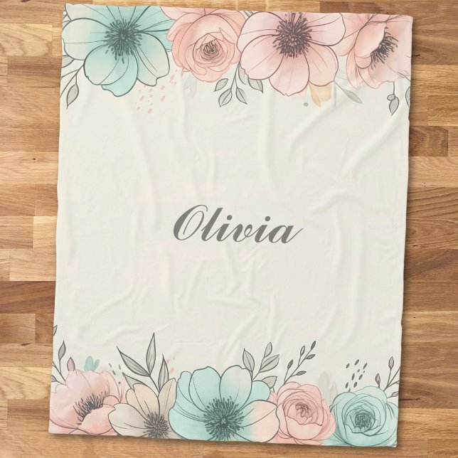 Cobertor De Velo Flores Elegantes em Aquarela Esboçadas (Criador carregado)