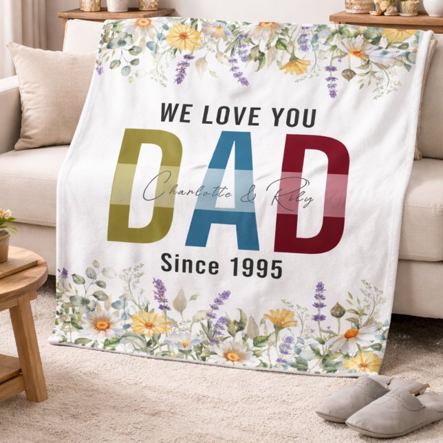 Cobertor De Velo Flores em Aquarela Personalizadas para o Dia dos P (Personalized Best Father’s Day | Custom daddy Fleece Blanket)
