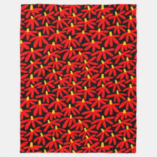 Cobertor De Velo Flores Estilizadas - Vermelho, Âmbar e Preto