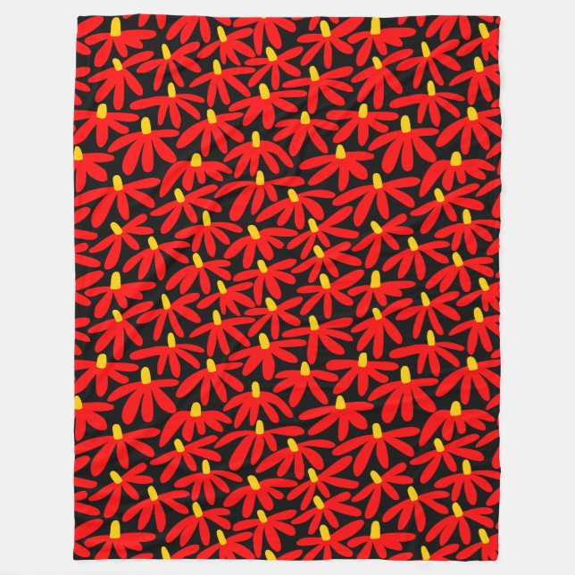Cobertor De Velo Flores Estilizadas - Vermelho, Âmbar e Preto (Frente)