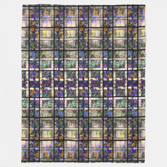 Cobertor De Velo Flores florais do Clematis do vitral de Tiffany (Frente)