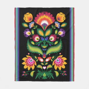 Cobertor De Velo Flores folclóricas, mistura de cores 2 em preto