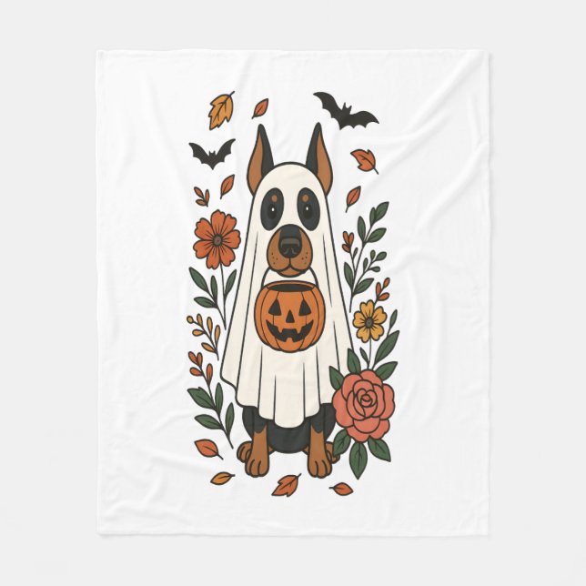 Cobertor De Velo Flores Halloween Doberman Pinscher (Frente)