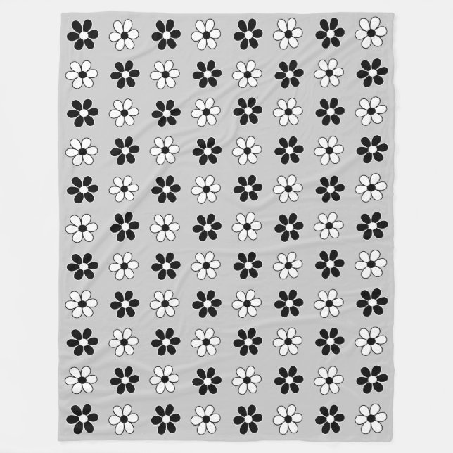 Cobertor De Velo Flores modernas em preto e branco em cinza pratead (Frente)