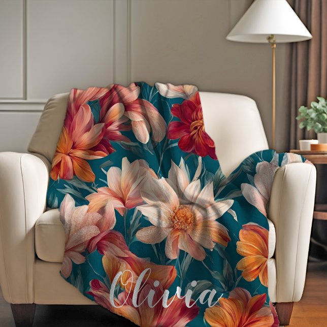 Cobertor De Velo Flores Nome Sobreposto Fleece Blanket (Flowers All-Over Name Fleece Blanket)