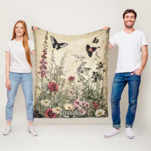 Cobertor De Velo Flores, Pássaros e Borboletas em Papel Vencido (2)