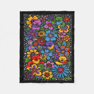 Cobertor De Velo Flores Psicodélicas Ursos Dançantes Grade Colorida