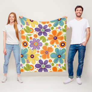 Cobertor De Velo Flores Retro Laranja Lilac e Verde