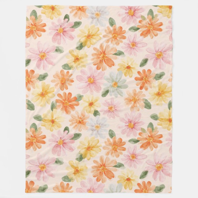 Cobertor De Velo Flores Rosa Amarelo Azul Pêssego  (Frente)
