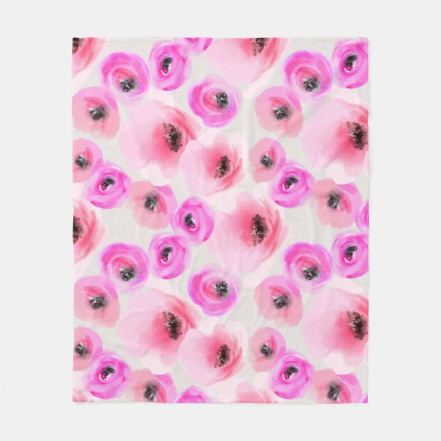 Cobertor De Velo Flores Rosa Aquarela Arte Digital (Frente)