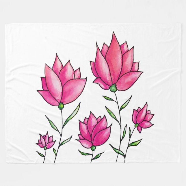 Cobertor De Velo Flores Rosa Bonito Cinza Minimalista Arte de Aquar (Frente (Horizontal))