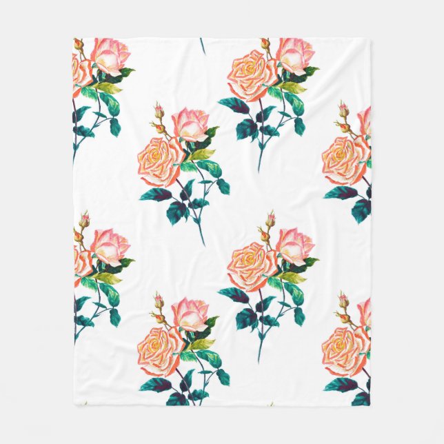 Cobertor De Velo Flores rosa com folhas com patamar sem costura de  (Frente)