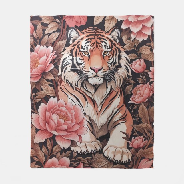 Cobertor De Velo Flores Rosa Tigre em Mesmerização (Frente)