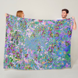 Cobertor De Velo Flores Roxas, Verdes e Azuis a Rosa