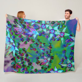 Cobertor De Velo Flores-Sedum Sucultas em Aqua, Roxo e Azul