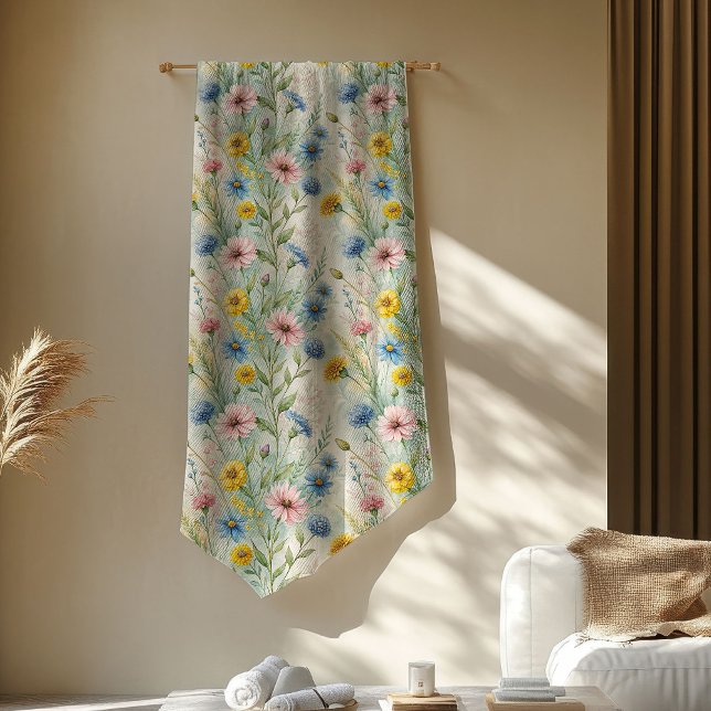 Cobertor De Velo Flores Selvagens de Boho Inspiradas em Cobertura e (Boho-Inspired Wild Flowers Blanket in Soft Hues)