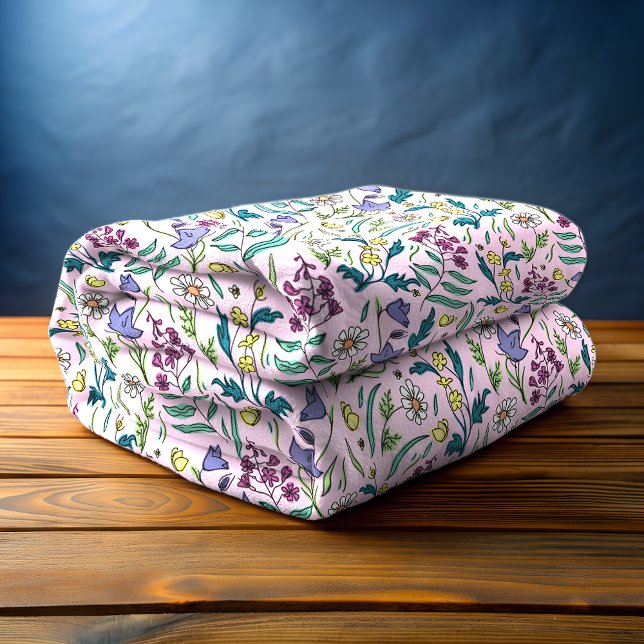Cobertor De Velo Flores Selvagens, Flores Rosa, Folheto, Médio (Wildflowers Pink Fleece Blanket)