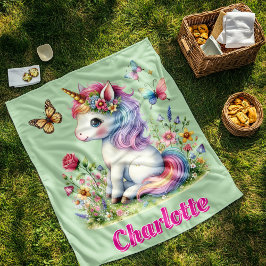 Cobertor De Velo Flores-silvestres do unicórnio verde