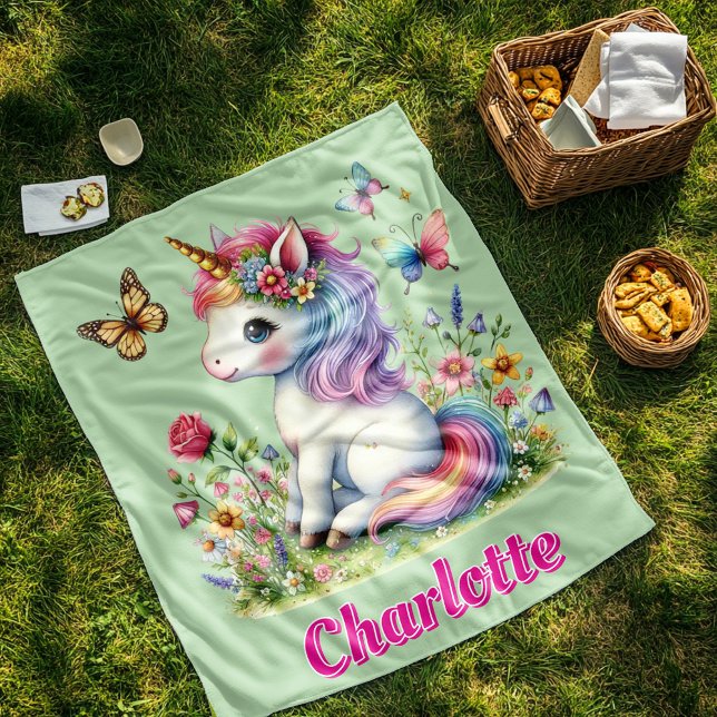 Cobertor De Velo Flores-silvestres do unicórnio verde (Criador carregado)