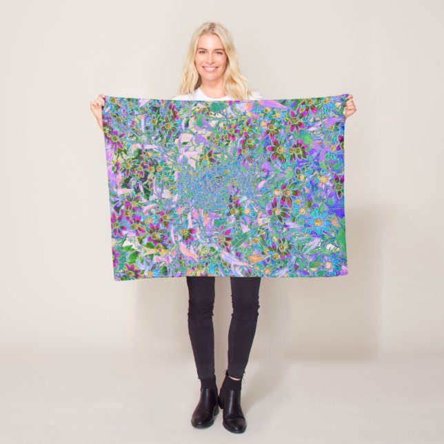 Cobertor De Velo Flores Silvestres Retro Roxo, Verde e Azul sobre R (In Situ)