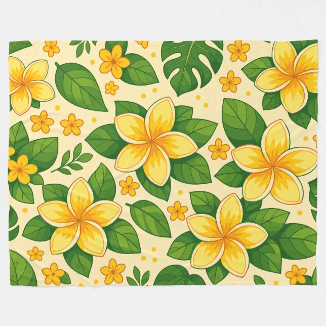Cobertor De Velo Flores Tropicais Amarelas com Folhas Verdes Luxuri (Frente (Horizontal))