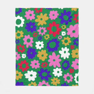 Cobertor De Velo Flores Verdes Vibrantes Florais Vibrantes e Negrit