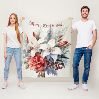 Cobertor De Velo Flores Vermelhas Brancas de Natal Feriados Elegant