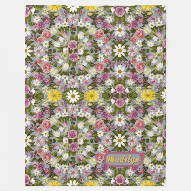 Cobertor De Velo Flores Violetas Brancas E Rosa (Frente)