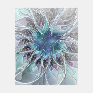 Cobertor De Velo Florescer Fractal Floral Moderno Abstrato Com Azul