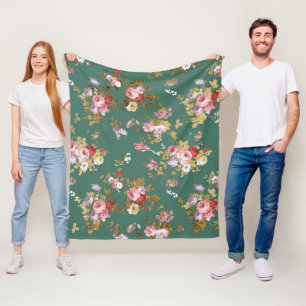 Cobertor De Velo Floresta chic rural verde-rosa-ouro elegante flora