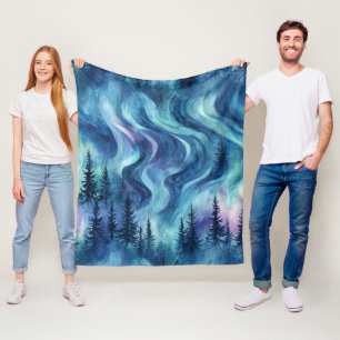 Cobertor De Velo Floresta da Aurora Boreal em Aquarela (6)