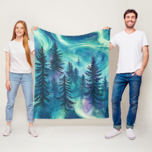 Cobertor De Velo Floresta da Aurora Boreal em Aquarela (9)