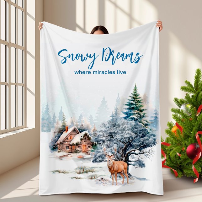 Cobertor De Velo Floresta de Cervos Sonhos Nevados  (Snowy Dreams Forest Deer Fleece Blanket)