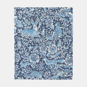 Cobertor De Velo Floresta Indigo Azul Povarilha Branca Floral