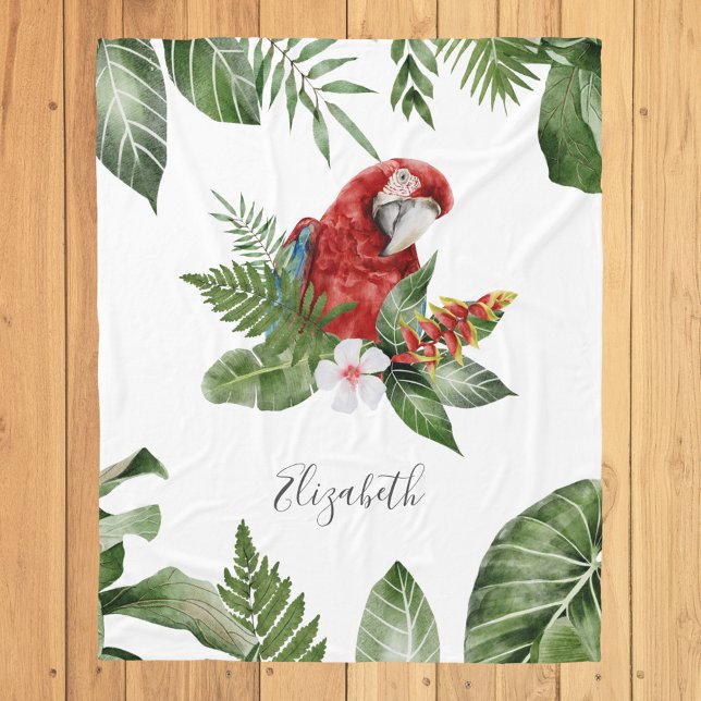 Cobertor De Velo Floresta Tropical Arara Escarlata Nome Personaliza (Criador carregado)