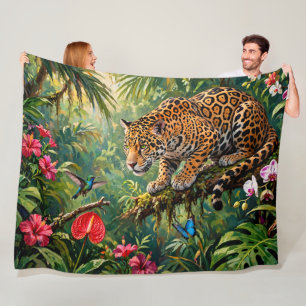 Cobertor De Velo Floresta Tropical Jaguar Beija-flores Borboletas F