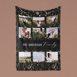 Cobertor De Velo Flórida botânica de 9 fotos, preto moderno,