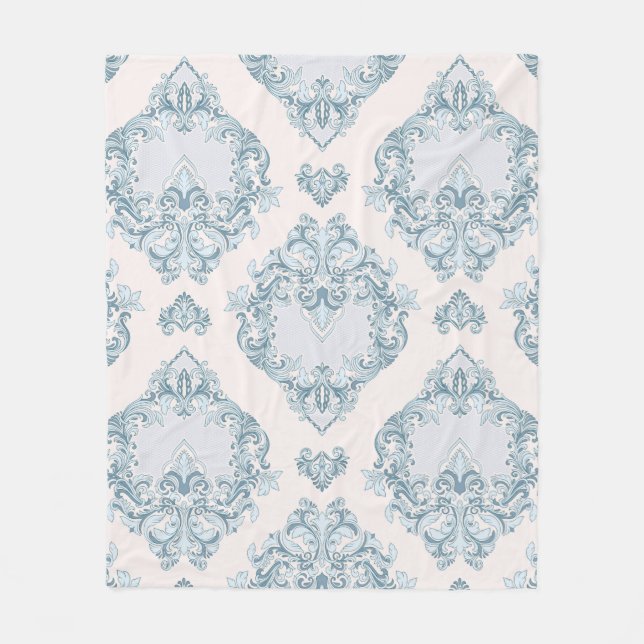 Cobertor De Velo Flórida do Damasco Azul e Branco (Frente)