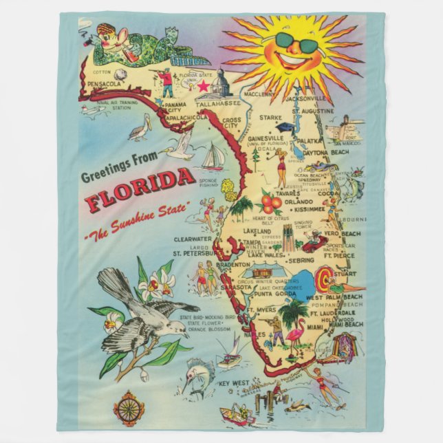 Cobertor De Velo Flórida Map Fleece Blanket (Frente)