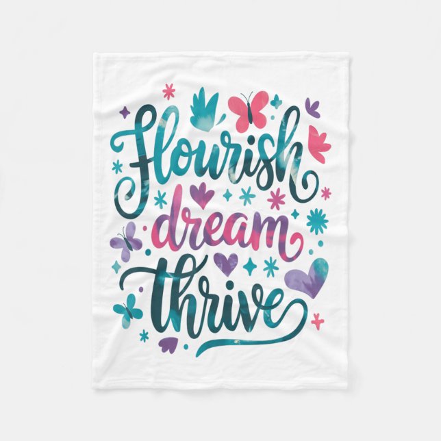 Cobertor De Velo Flourish Dream Thrive Motivational  (Frente)