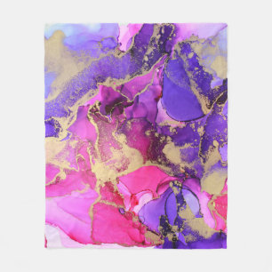 Cobertor De Velo Fluxo de Tinta Dourada Rosa Púrpura Deluxe. Camada
