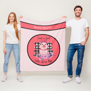 Cobertor De Velo fofos amantes de porcos acrescentam nome Fleece Bl