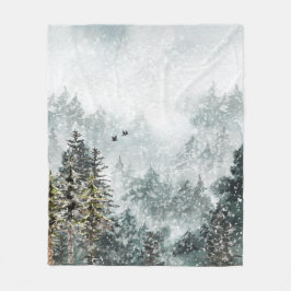 Cobertor De Velo Foggy Mountain Snowy Winter Woodland Forest Ravens