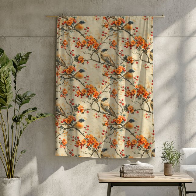 Cobertor De Velo Foguete Russo com Pássaros e Floral Sangrento (Rustic Fall Blanket with Birds and Blooming Floral)