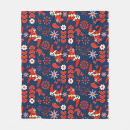 Cobertor De Velo FolArt Red Dala Horse Floral Sueco Em Azul