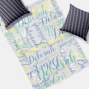 Cobertor De Velo Folha de Cinza pálida com nome repetido