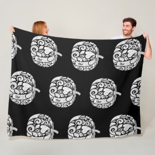 Cobertor De Velo Folha de Mão-de-Obra de Pumpkin Preto e Branco