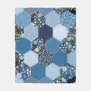 Cobertor De Velo Folha floral, colagem de denim: padrão azul.